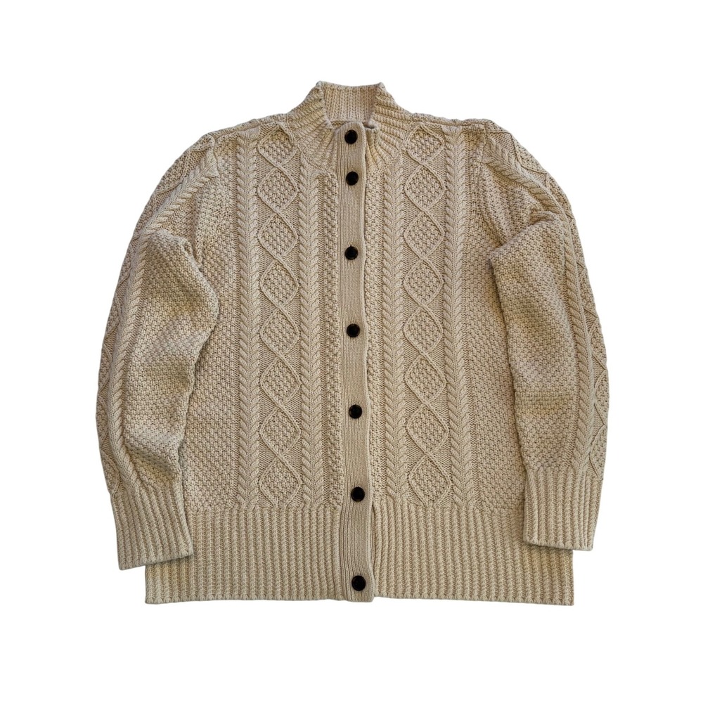 LL Bean Signature 100% Cotton Oatmeal Cable Knit Fisherman Cardigan Sweater 2X